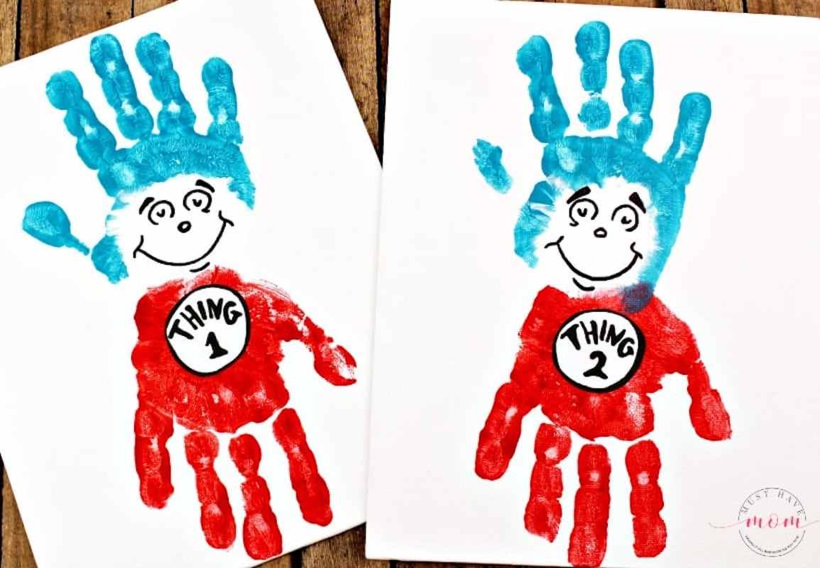 thing 1 handprint for Dr Seuss crafts